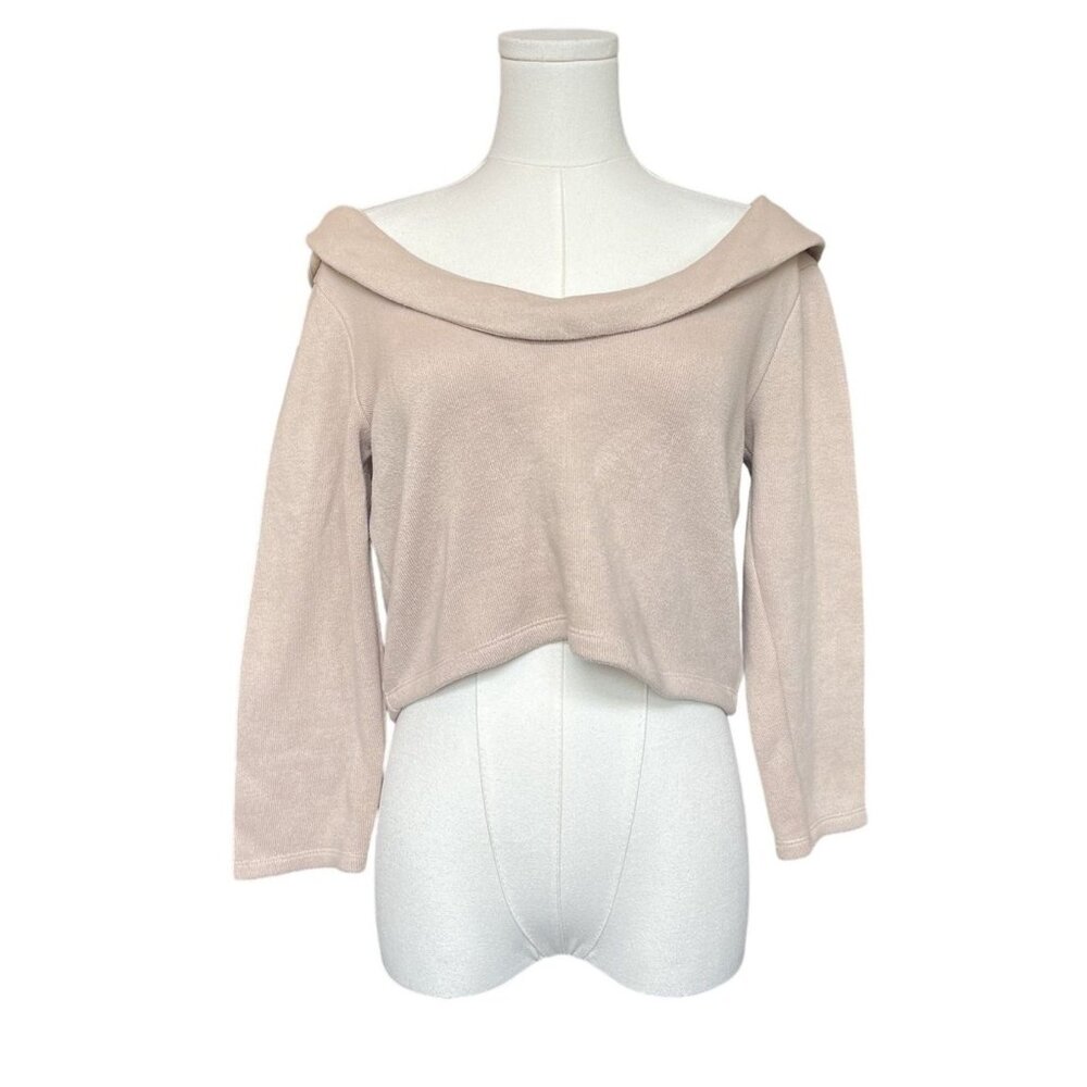 Zara Cropped Oversized Sweater M Ruffle‎ Twee Coquette Office Feminine Beige